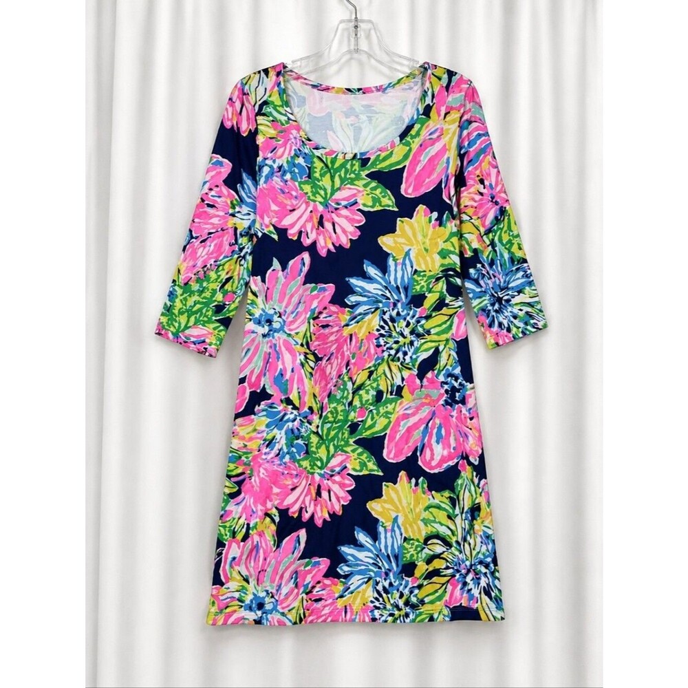 Lilly Pulitzer Kenzie Travelers Palm Print Tropical Floral Jersey Knit Dress